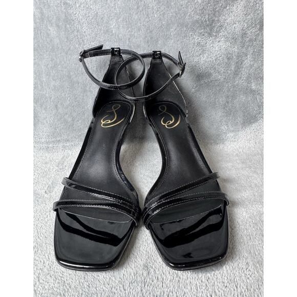 Sam Edelman Women’s 7.5 Black Patent Strappy Ankle Strap Heels Square Toe - Picture 3 of 11